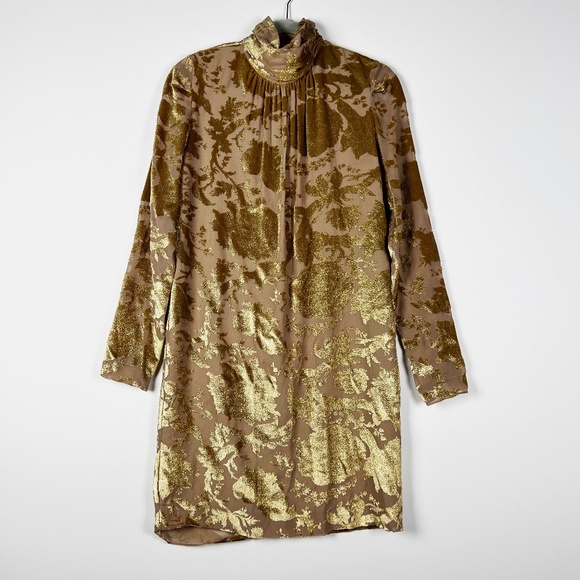 NEW Masscob Silk Chiffon Jacquard Velvet Floral Burnout High Neck Mini Dress S - Picture 1 of 2